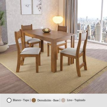 COMEDOR CELESTE B (IMBUIA) 4 SILLAS BRISA (PASTEL