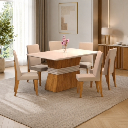 COMEDOR EVEREST C MIEL C/6 SILLAS CRISTAL MARFIM