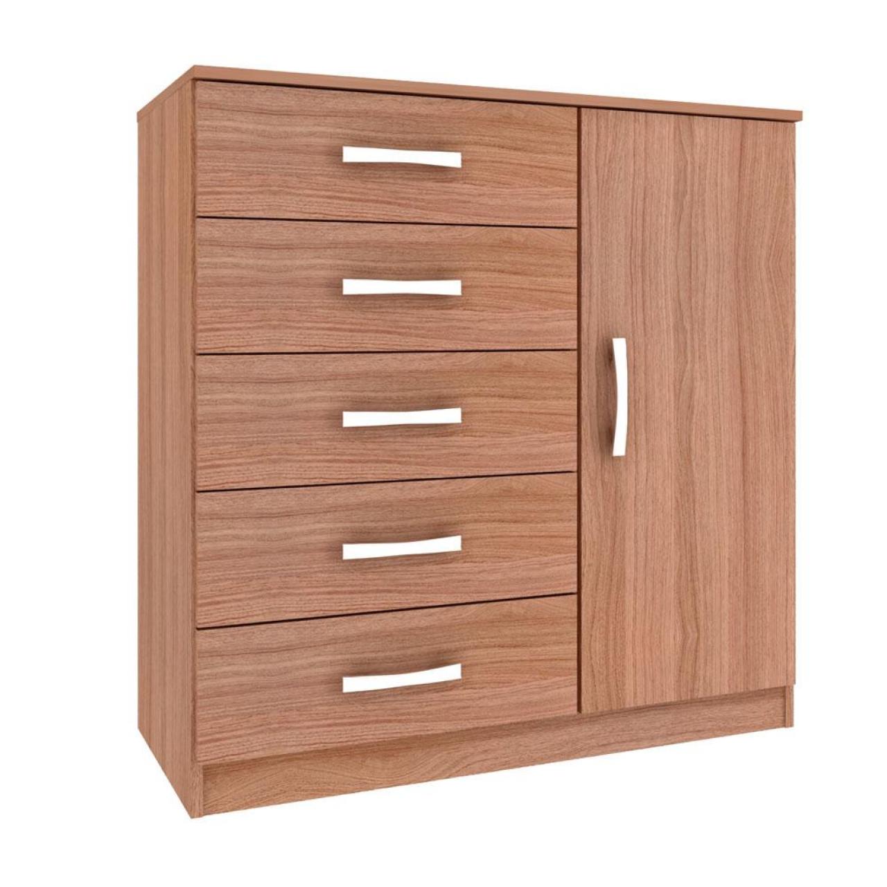 Comoda 4 Cajones 1 Puerta Madera Caribe Nogueira