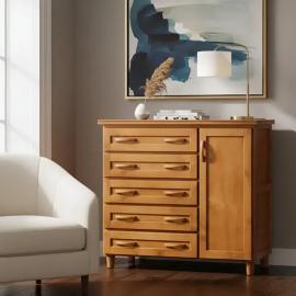 COMODA MADERA 5 CAJONES Y PUERTA IMBUIA