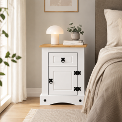 MESA DE LUZ 1 PUERTA 1 CAJON BLANCO LINEA MEXICANA