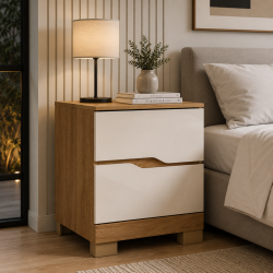 MESA DE LUZ ARES 2 CAJONES FREIJO  OFF WHITE