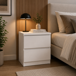 MESA DE LUZ BARI 2 CAJONES BLANCO