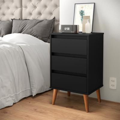 MESA DE LUZ RETRO WOOD  3 CAJ. NEGRO