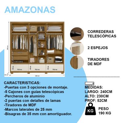 ROPERO AMAZONAS  FREIJO/OFF WHITE  C/ESP. Y PATAS